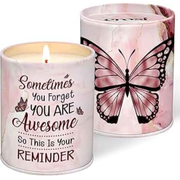 Inspirational Pink Candle with Butterfly Design - Picture 4 of 4